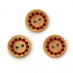 Ξύλινο κουμπί 15x4 mm τρύπα 1,5 mm χρώμα κόκκινο -10 τεμάχια