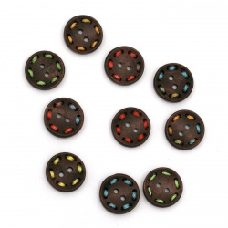 Dark Wooden Buttons with Colorful Threads, 18x4 mm, Holes: 1.5 mm MIX -10 pieces