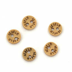 Natural Wooden Button with Letters, 9x3 mm, Holes: 2 mm -20 pieces
