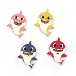 Children Wooden Button / Happy Shark, 14x20x2 mm, Holes: 1.5 mm, MIX -10 pieces