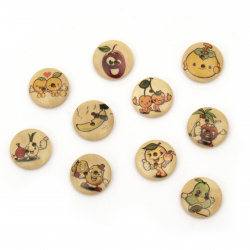 Printed Wooden Buttons / Cartoon Fruits, 20x5 mm, Holes: 2 mm, MIX -10 pieces
