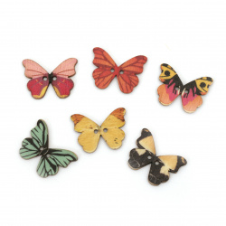 Wooden Printed Butterfly Buttons, 20x28x2 mm, Hole: 1 mm, MIX -10 pieces