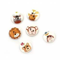 Round Wooden Buttons with Cute Animals for Kids Craft and Decoration, 15x4 mm, Hole: 2 mm, MIX -10 pieces