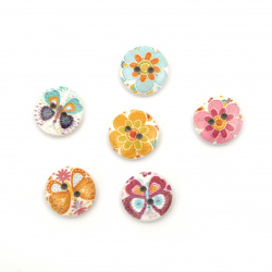 Round Wooden Buttons with Colorful Prints, 15x4 mm, Hole: 2 mm, MIX -10 pieces