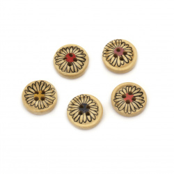 Natural Wooden Buttons with Flower, 14x4 mm, Hole: 2 mm, MIX -10 pieces