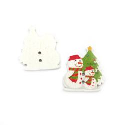 Wooden Christmas Buttons,  Snowmen / 30x27x2 mm / Hole: 2 mm - 10 pieces
