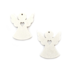 Wooden Angel for Christmas Decoration / 31x26x2 mm, Hole: 1 mm / White - 10 pieces