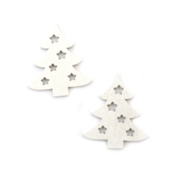 Wooden Decoration, Christmas Tree / 30x24x2 mm / White - 10 pieces