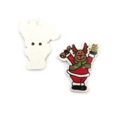 Wooden Button for Decoration, Christmas Deer / 31x25x2 mm,  Hole: 2 mm - 10 pieces
