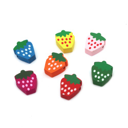 Colored Wood Strawberry Bead /  15x18x6 mm, Hole: 2 mm - 10 pieces