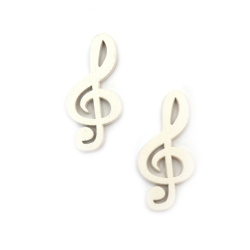 Wooden Cutouts for Decoration, G-clef / 39x19x3 mm / White - 10 pieces