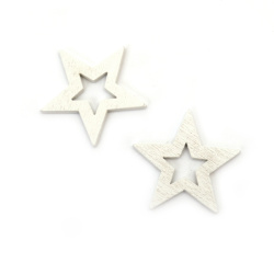 Дървена звезда 30x2 мм тип кабошон цвят бял -10 броя