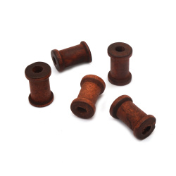Empty Wooden Thread Reel /  20x12 mm, Hole: 5 mm / Dark Brown - 10 pieces