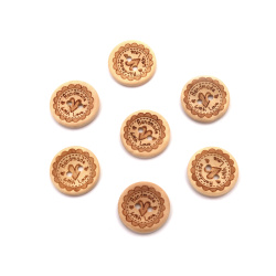 Natural Wood Button, "Handmade with Love" / 20x4 mm, Hole: 2 mm - 10 pieces