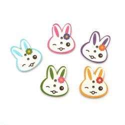 Wooden Bunny Buttons / 24x22x3 mm, Hole: 1.5 mm / MIX - 10 pieces