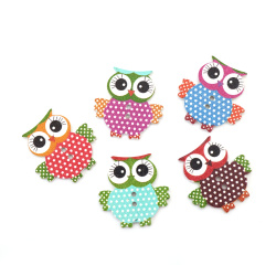 Wooden Craft Buttons, Cute Owl /  33x32x2 mm, Hole: 2 mm / MIX - 10 pieces