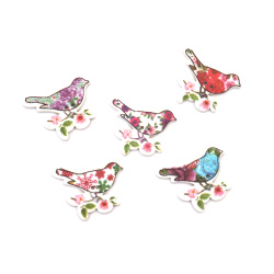 Patterned Wooden Button / Branch with Bird / 25x31x2 mm, Hole: 1.5 mm / MIX - 10 pieces