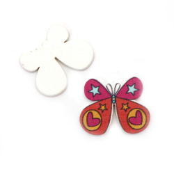 Colored Wooden Butterfly Shape for Decoration / 25x30x2 mm - 10 pieces