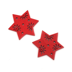 Wooden Star Shape for Decoration / 51x44x3 mm / Red - 10 pieces