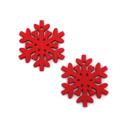 Painted Wooden Snowflake for Christmas Decoration / 50x44x3 mm, Hole: 2.5 mm / Red - 10 pieces