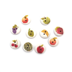 Round Wooden Buttons with Fruits / 15x4 mm, Hole: 2 mm / MIX - 10 pieces