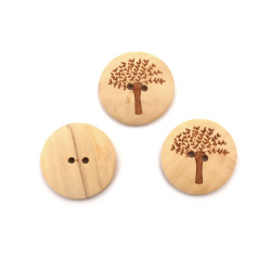 Natural Round Buttons with Tree Image / 30x4.5 mm, Hole: 2.5 mm - 10 pieces