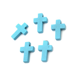Wooden Cross Pendant /  21.5x14x4.5 mm, Hole: 2 mm / Blue - 10 pieces