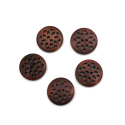 Natural Wood Filigree Buttons / 25x4 mm, Hole: 2 mm / Dark Brown - 10 pieces