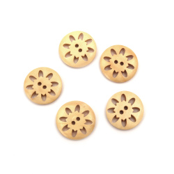 Light Wooden Flower Buttons / 25x4 mm, Hole: 2 mm - 10 pieces