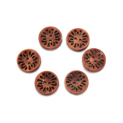 Filigree Wood Buttons / 15x4 mm,  Hole: 1 mm / Brown - 10 pieces