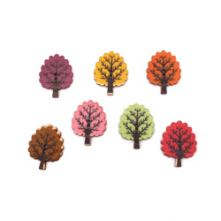 Tree-Shaped Wood Buttons for CRAFT Projects / 31x24x2 mm, Hole: 1.5 mm / MIX - 10 pieces