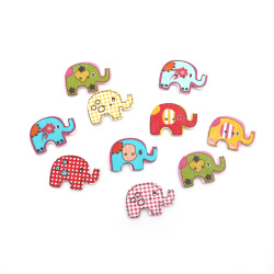 Patterned Wooden Elephant Buttons / 20x29x2 mm, Hole: 1.5 mm / MIX - 10 pieces