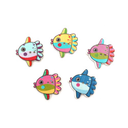 Multicolored Fish Buttons for DIY and CRAFT Projects / 27x30x2 mm, Hole: 1.5 mm / MIX - 10 pieces