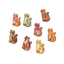 Wooden Craft Buttons, Cat / 28x17x2 mm, Hole: 1.5 mm / MIX - 10 pieces