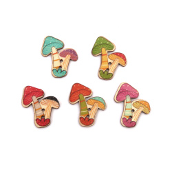 Wood Mushroom Buttons for DIY and CRAFT Projects / 32x27x2 mm, Hole: 2 mm / MIX - 10 pieces