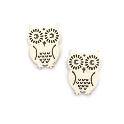 Wooden Owl Pendant / 29x21.5x3 mm, Hole: 1 mm / White - 10 pieces