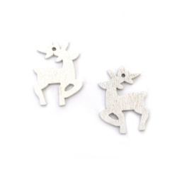 Wooden Hanging Ornament, Christmas Deer / 30x21x2 mm,  Hole: 1.5 mm / White - 10 pieces