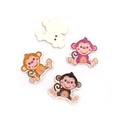 Wood Monkey Button for Children's Accessories / 30x28x2 mm, Hole: 2 mm / MIX - 10 pieces