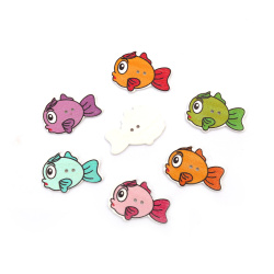 Cute Wood Fish Button / 35x25x2 mm, Hole: 1.5 mm / MIX - 10 pieces