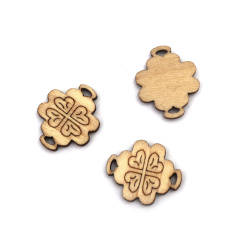 Wood Clover Connecting Element for Decoration / 23x19x2.5 mm, Hole: 2 mm - 10 pieces