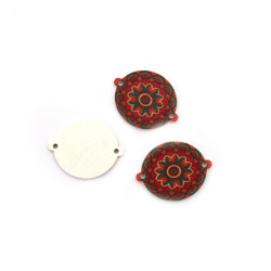 Wood Oval Connector with Printed Mandala / 26x20x2 mm, Hole: 2.5 mm - 10 pieces