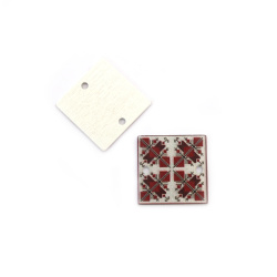Wooden Square Connecting Tile with EMBROIDERY Print / 26x1.8 mm, Hole: 2 mm  - 10 pieces