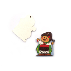 Wooden Pendant: Boy with Folk Costume / 40x33x2 mm, Hole: 2 mm - 10 pieces