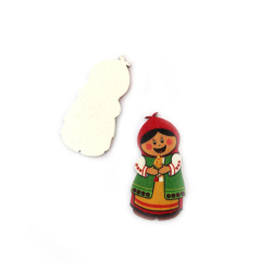 Baba Marta featuring Folk Costume, Wooden Figurine, 42x22x2 mm, Cabochon Type  - 10 pieces
