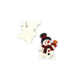 Christmas Snowman Wooden Figure, 40x29x2 mm, Cabochon Type - 10 pieces