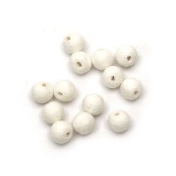 Ball-shaped Cotton Beads, 11 mm, Hole: 3 mm, White - 50 pieces