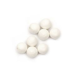Ball-shaped Cotton Beads, 15 mm, Hole: 3 mm, White - 50 pieces