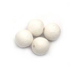 Ball-shaped Cotton Beads, 25 mm, White, Hole: 4 mm - 20 pieces