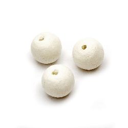 Ball-shaped Cotton Beads, 30 mm, Hole: 5 mm, White - 10 pieces