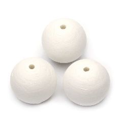 Margele albe de bumbac 50 mm cu o gaură 6 mm - 5 bucăți